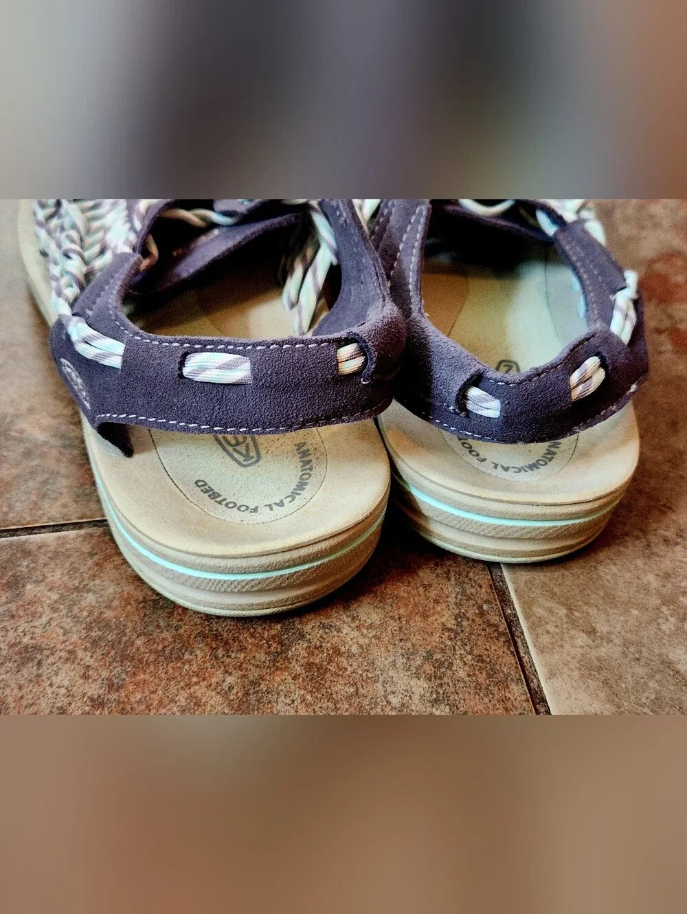KEEN Womens UNEEK Braided Sandals in Dark Gray and Light Mint